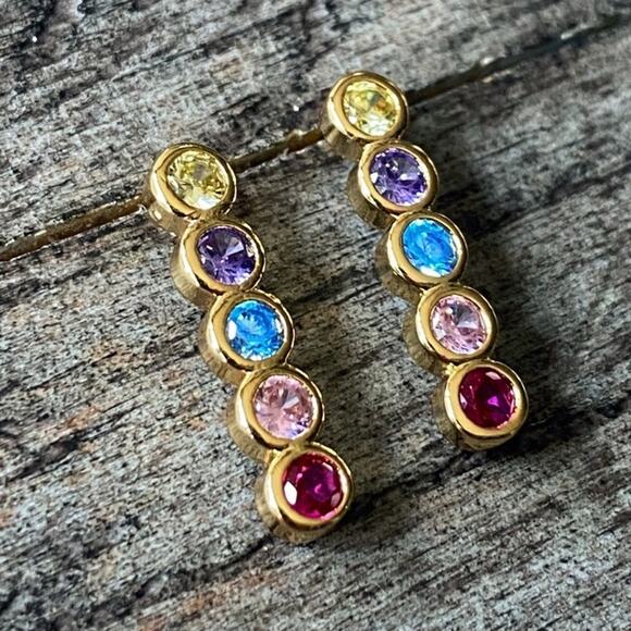 NEW Rainbow Gem Line Earrings - Picture 1 of 9